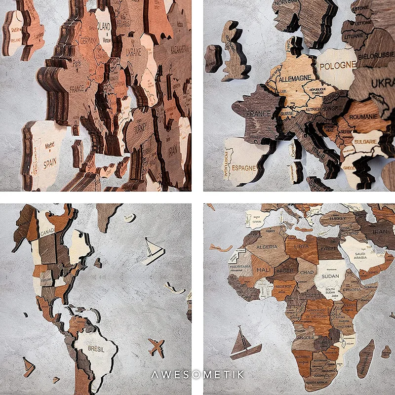 Custom LOGO Wall Art Decor S M L Prime Country  3D Wood World Map
