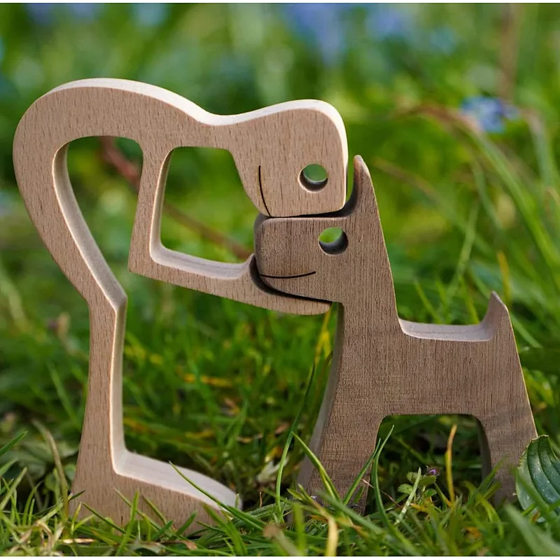 Wooden Pet Carvings Wood Sculpture Tabletop Ornaments Decor