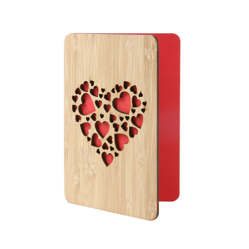 Custom Size Red Heart Wooden Gifts Card Wood Wedding Anniversary Birthday Valentine Day Card for Husband Wife
