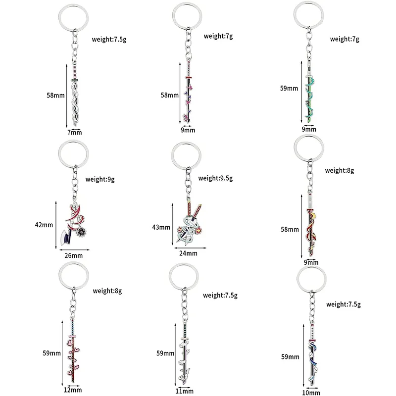 9 Hashiras Demon Slayer Anime Slayer Keychain Pin Set Cartoon Figures Mini Katana Demon Slayer Sword Key Chains