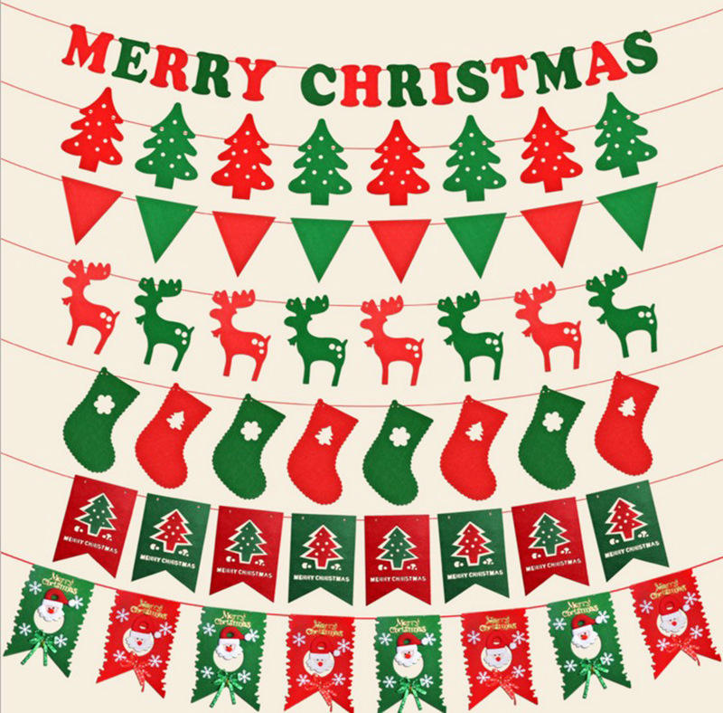 Newest Christmas Festival Party Decoration Ornaments Paper Pull Flag Banner Christmas Pull Flag