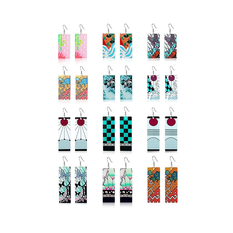 2023 12 Pairs Women Tanjiro Earrings Anime Demon Slayer Earrings Cosplay Acrylic Alloy Resin Earring