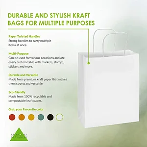 Custom Logo Size 8x4x10 Inch 100 Pack White Gift Bags Small Paper Shopping Bags with Handles