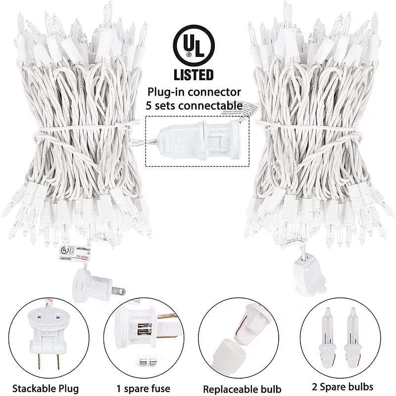 Christmas Lights Set 100 Count 25 Feet Incandescent Bulb Mini String Lights for Indoor Christmas Tree Garland