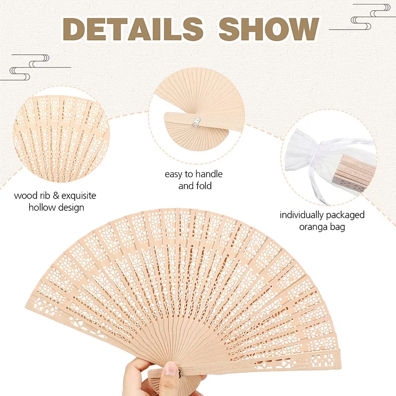 Hand Fans Folding Vintage Fragrant Wood Carved Hand Held Chinese Fan Wedding Favors And Gifts Ventilador De Mano