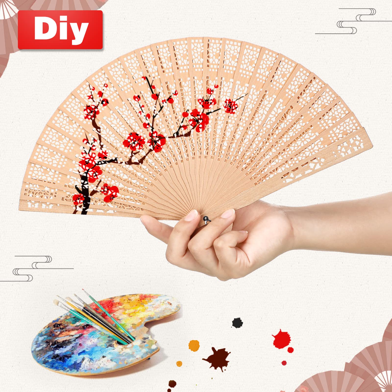 Chinese Fragrant Sandalwood Hand Fan Carved Scented Wooden Fan