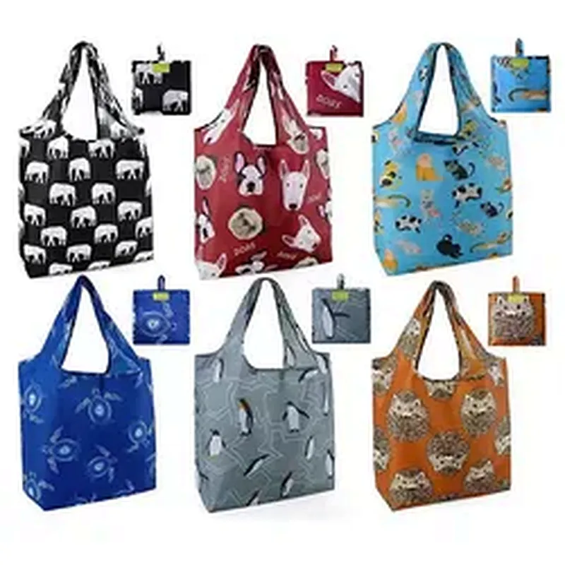 Custom Logo Grocery Eco-friendly Foldable Ripstop Carry Nylon Bags Reusable Folding Polyester Shopping Bag