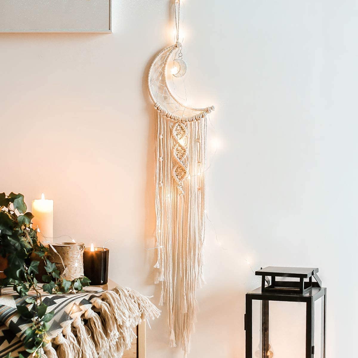 Macrame Wall Hanging Moon Dream Catcher for Kids Room Home Wedding Ornament Craft Gift