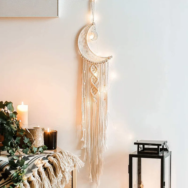 Macrame Wall Hanging Moon Dream Catcher for Kids Room Home Wedding Ornament Craft Gift