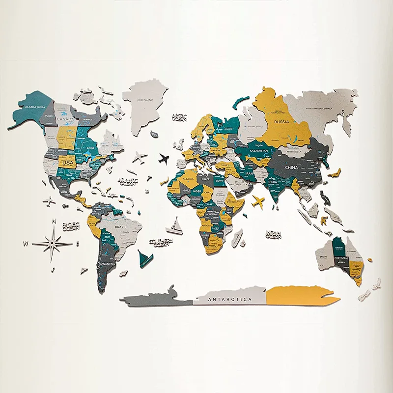 Custom LOGO Wall Art Decor S M L Prime Country  3D Wood World Map