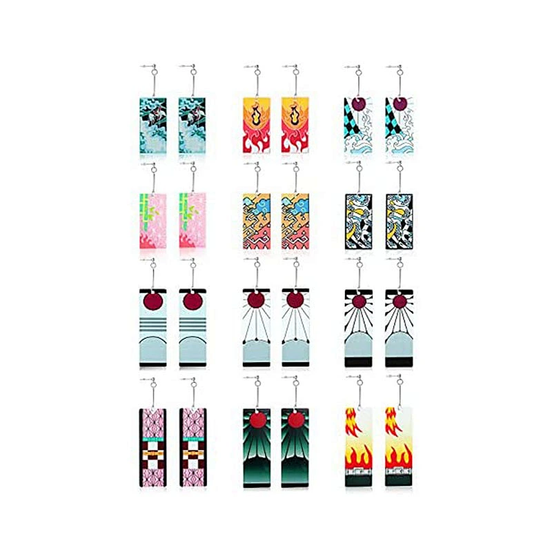 Custom 12 Pairs Women Tanjiro Earrings Anime Earrings Cosplay Fashion Acrylic Alloy Resin Demon Slayer Earring