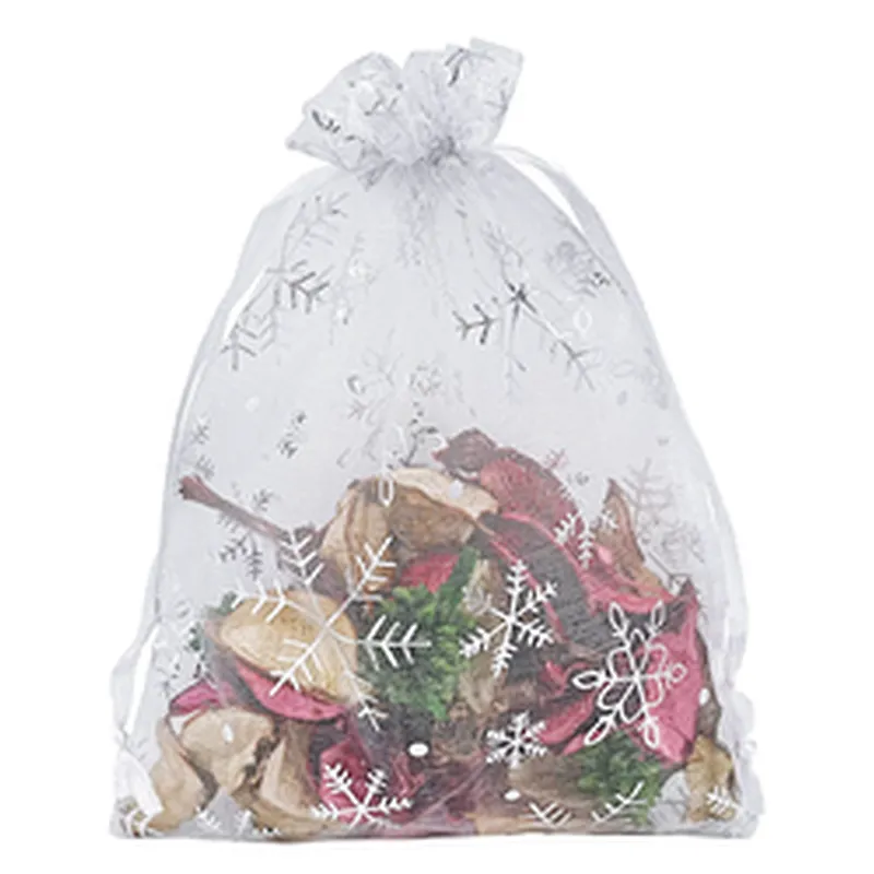 Custom Size Withe Snow Drawstring Mesh Gift Bags for Wedding Party Favor Pouches Christmas Bags