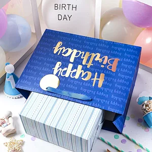 Blue Birthday Shopping Gift Bag with Tissue Paper for Birthday