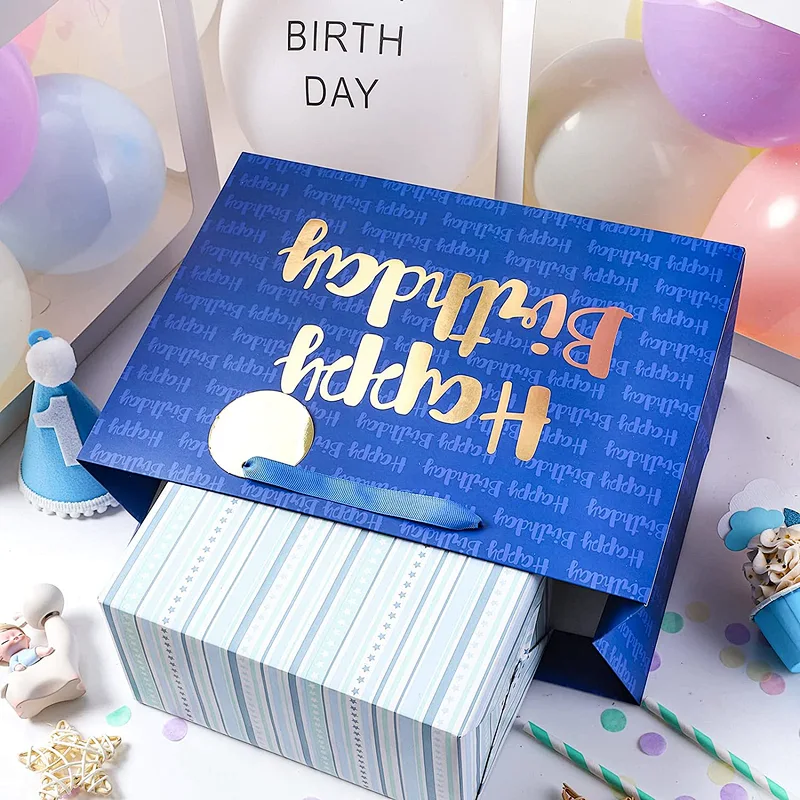 Blue Birthday Shopping Gift Bag with Tissue Paper for Birthday