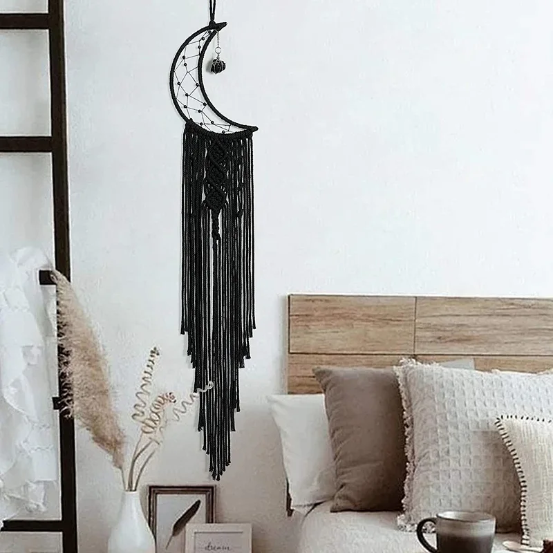 Easter Dream Catcher Black Boho Decor with Crystal Stone Moon Dream Catchers for Bedroom Bohemian Home Decor Dream Catcher