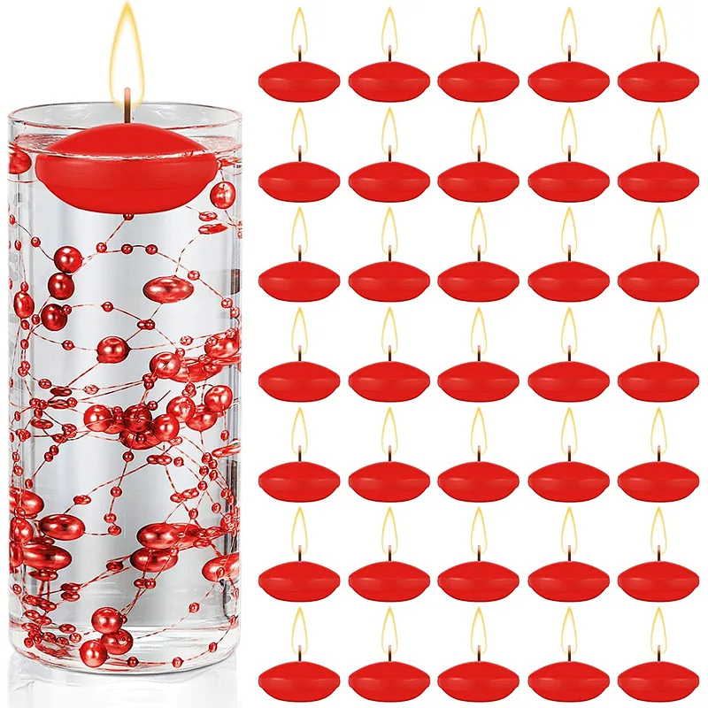 Red  Valentine's Day Floating Candles 50 Pieces 1.5 Inch Unscented Floating Candles