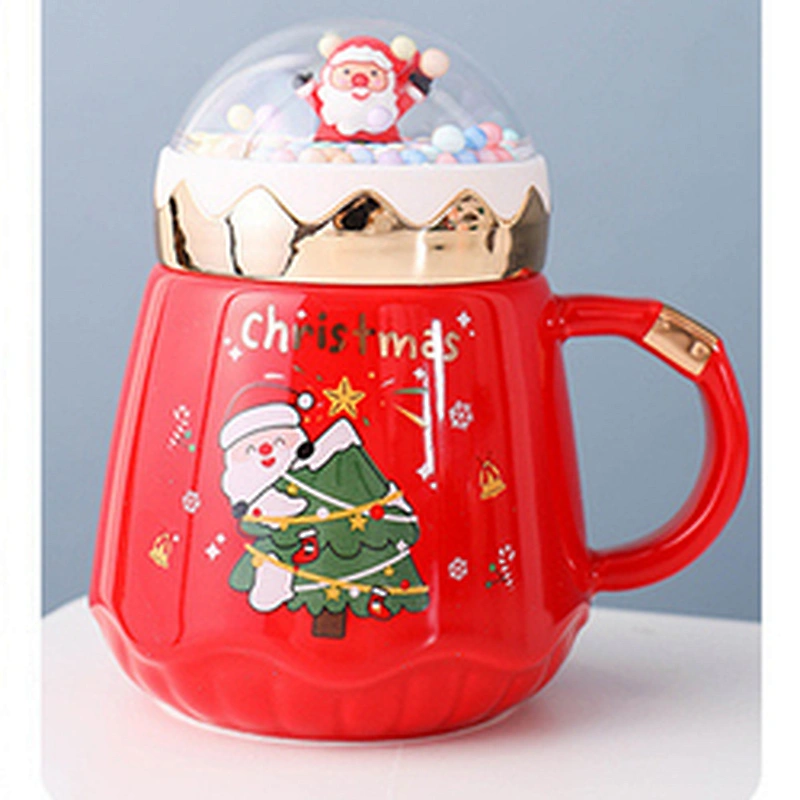 Christmas Element Hot Sell Gift Coffee Water Glass Cups 400ml Red Green Mug With Handle