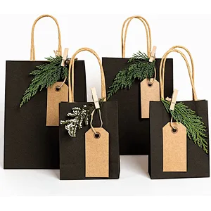 Black Gift Bags Shopping Paper Bags with Handles