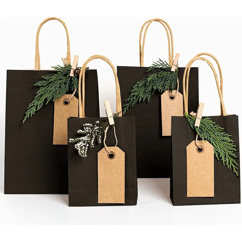 Black Gift Bags Shopping Paper Bags with Handles