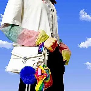 Multi Color Self Defense Keychain Set Pom Pom Sound Alarm Lipstick Holder Whistle Door Opener Bottle Opener Safety Keychain Kit