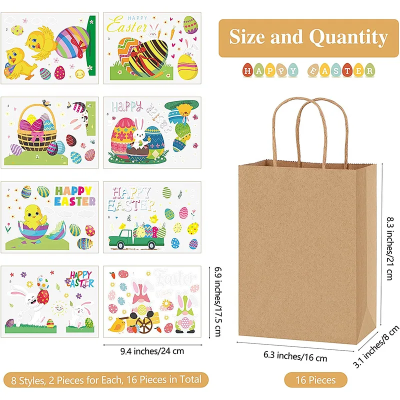 DIY Easter Kraft Paper Gift Bags with Handles Kraft Paper