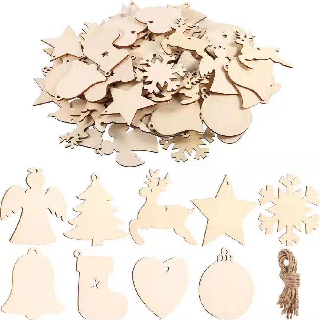 Christmas Wooden Rustic Ornaments Set For Christmas Tree Decorations Hanging New Year Reindeer Xmas Tree Christmas Decoration