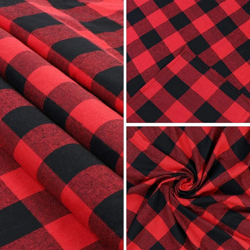 Custom Tablecloth Rectangle Buffalo Plaid Tablecloth Rectangle  Waterproof Black Red Checkered 100% Cotton Table