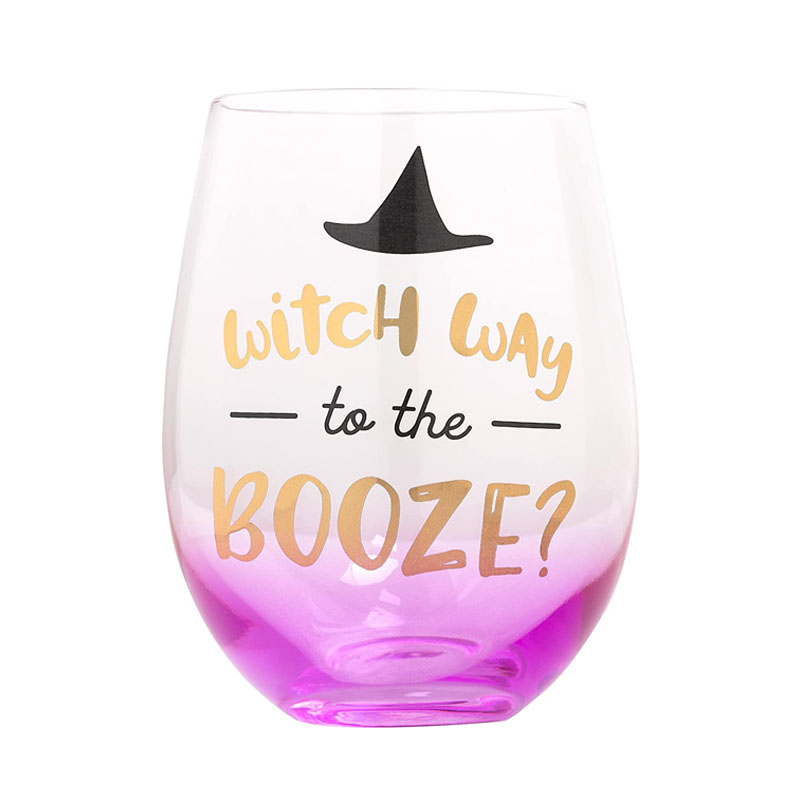 Halloween Witch Way to Booze Stemless Wine Glass