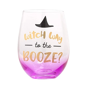 Halloween Witch Way to Booze Stemless Wine Glass