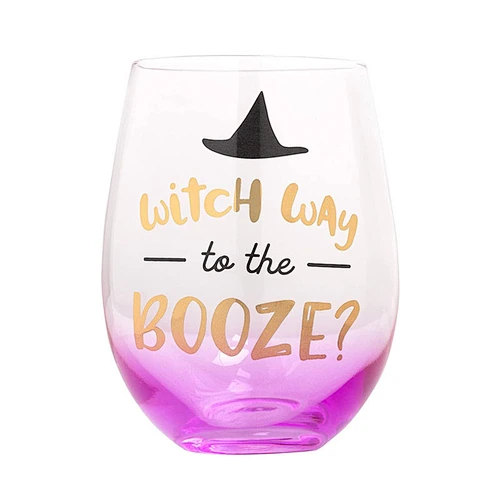 Halloween Witch Way to Booze Stemless Wine Glass