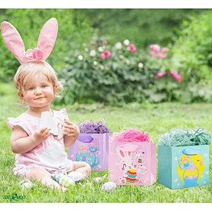Easter Day Kid Cute Fasion Paper Shopping Gift Bags with Ribbon Handle and Name Tags