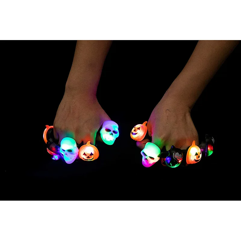 18 Pcs Spooky Fashion Halloween Led Light Up Rings Glow for Halloween Party