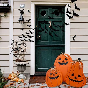 Halloween DECSPAS 3 PCS Pumpkin Halloween Decor with Straw Bow