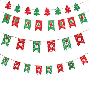 Wonderful Support Oem Custom Merry Christmas Vintage Banner Flags Small Pennant Decoration Fireplace String Flag Banner