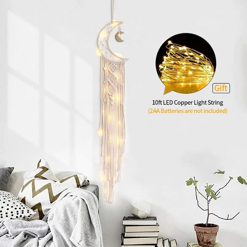 Macrame Wall Hanging Moon Dream Catcher for Kids Room Home Wedding Ornament Craft Gift