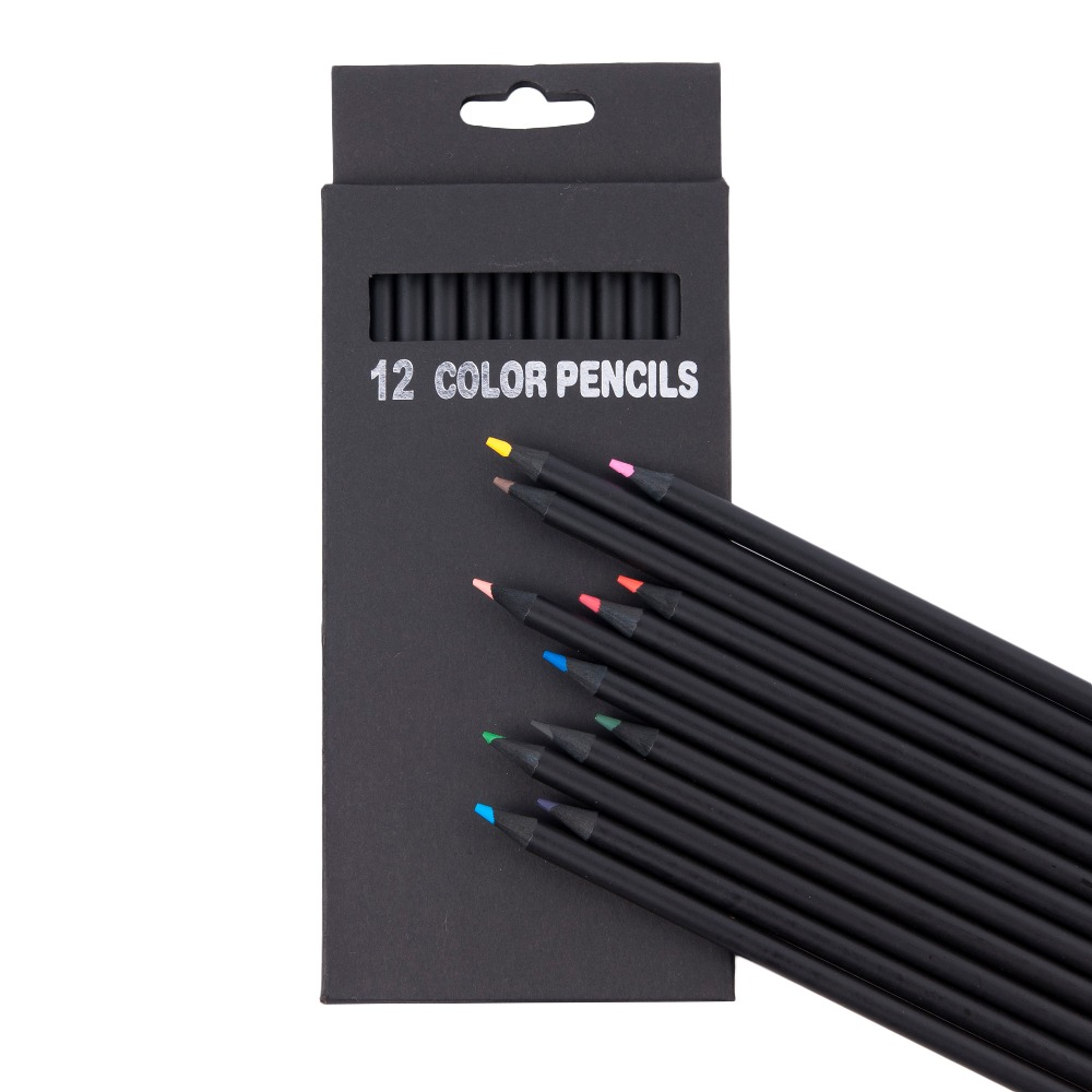 New Hot Selling Black Wood Pencil 12-color Promotional Colores For Kis Drawing
