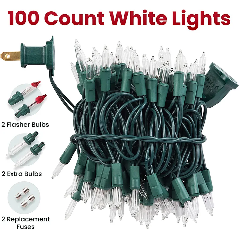 Christmas Lights 100-Count Clear Green Wire Christmas Lights Set Xmas Tree Lights for Christmas Decorations