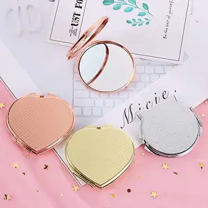 Double-sided Heart Shaped Rose Gold Metal Pocket Mirror Compact Pocket Mirror Compact Mirror Makeup Round