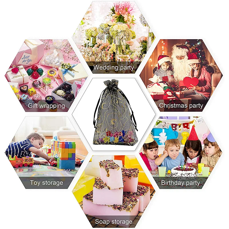 Custom Size Rainbow Organza Bags 4x6 inch for Jewelry Drawstring Mesh Gift Bags for Wedding Party Favor Pouches Christmas Bags