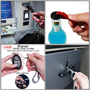 Multi Color Self Defense Keychain Set Pom Pom Sound Alarm Lipstick Holder Whistle Door Opener Bottle Opener Safety Keychain Kit