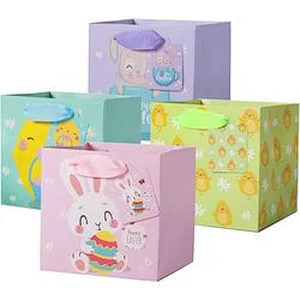 Easter Day Kid Cute Fasion Paper Shopping Gift Bags with Ribbon Handle and Name Tags