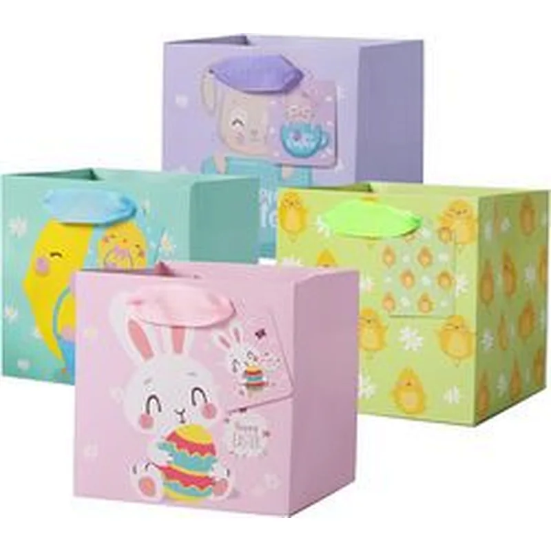 Easter Day Kid Cute Fasion Paper Shopping Gift Bags with Ribbon Handle and Name Tags