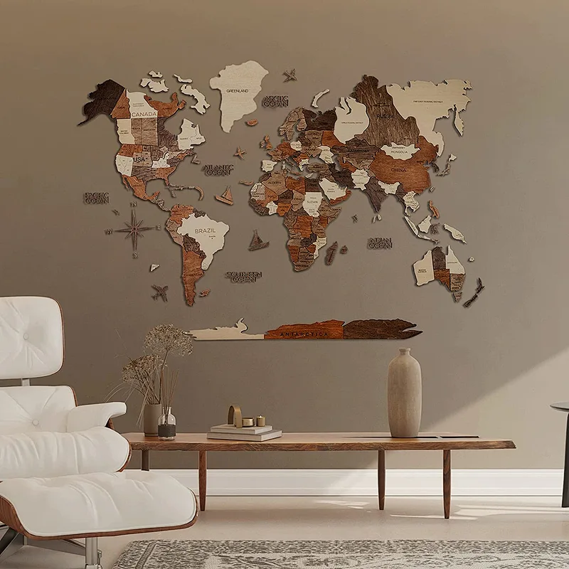 Custom LOGO Wall Art Decor S M L Prime Country  3D Wood World Map