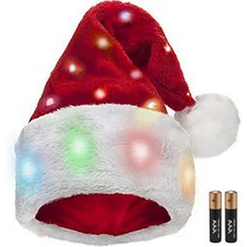 Christmas Plush Santa Hat Led Light Up Funny Christmas Hats for adults with Lights