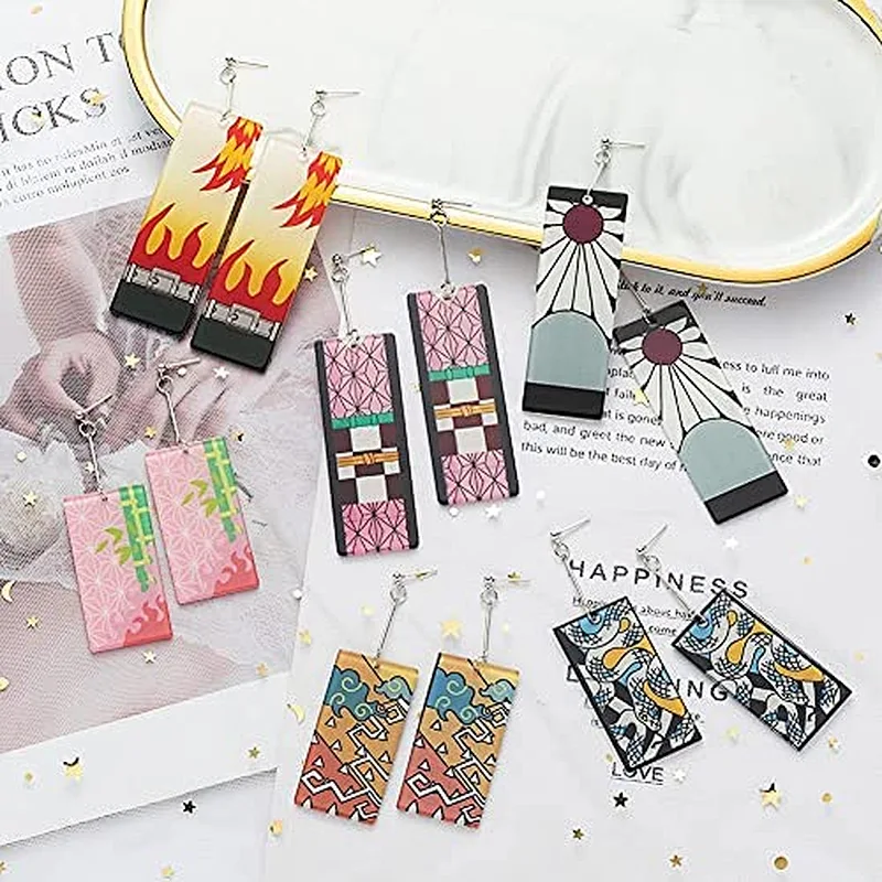 Custom 12 Pairs Women Tanjiro Earrings Anime Earrings Cosplay Fashion Acrylic Alloy Resin Demon Slayer Earring