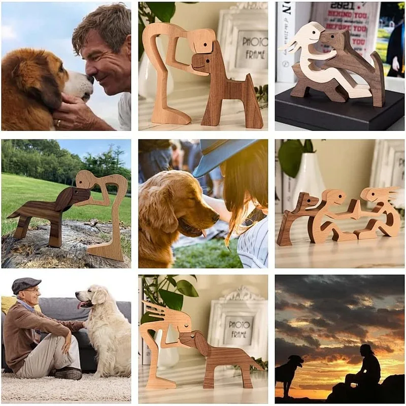 Wooden Pet Carvings Wood Sculpture Tabletop Ornaments Decor