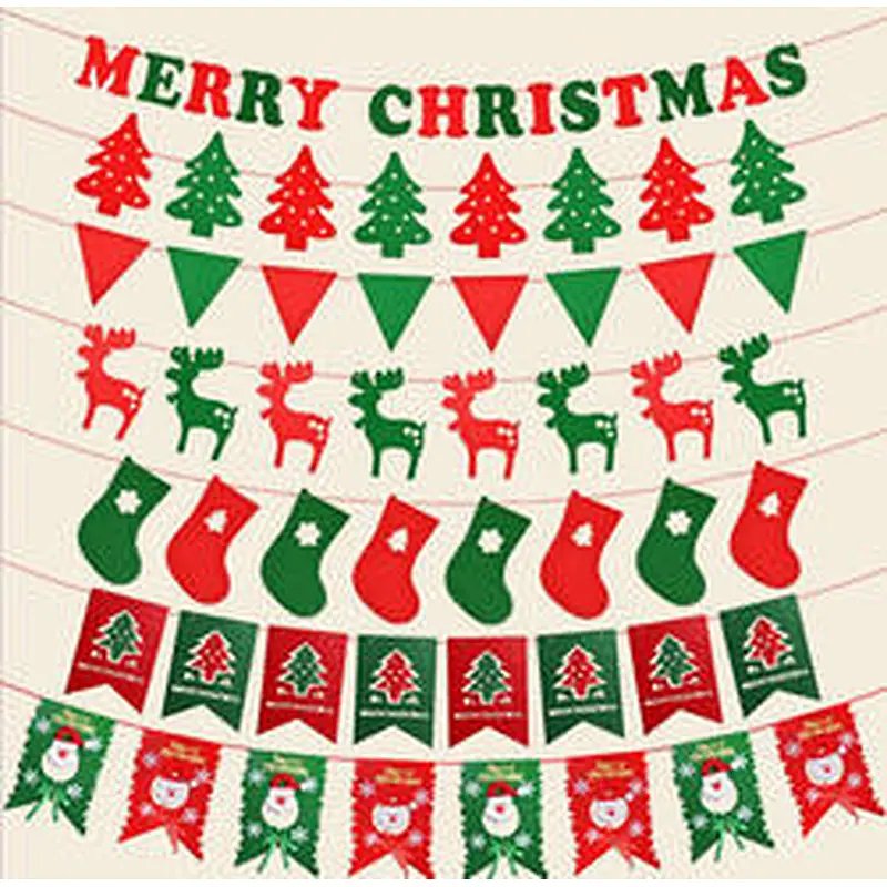 Marry Christmas Banner Letter Print Shining Paper Bunting Garland For Kids Adults Christmas Party Decorations Supplies