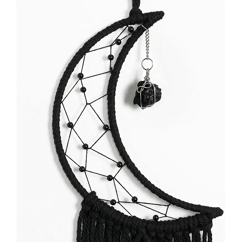 Easter Dream Catcher Black Boho Decor with Crystal Stone Moon Dream Catchers for Bedroom Bohemian Home Decor Dream Catcher