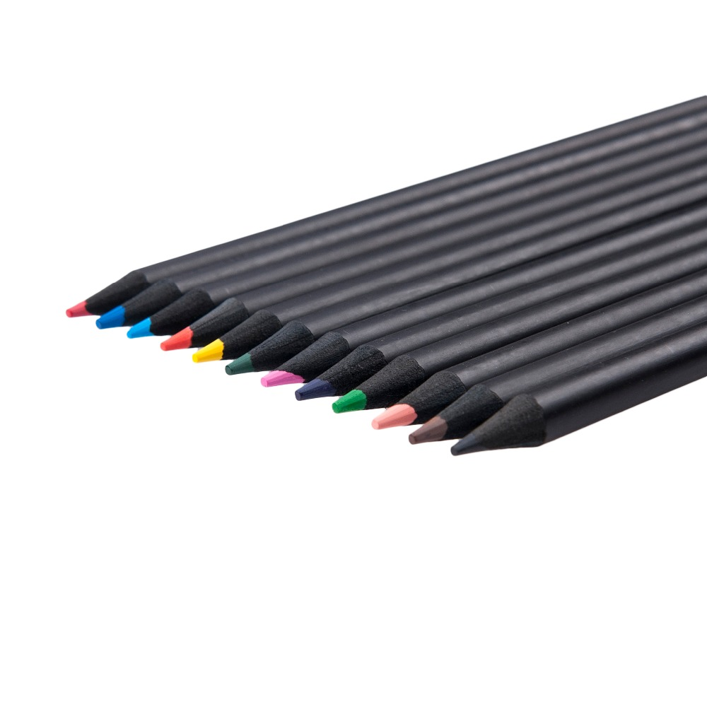 12 Colors Black Wood Colored Pencil Into Paper Box For Drawing Art