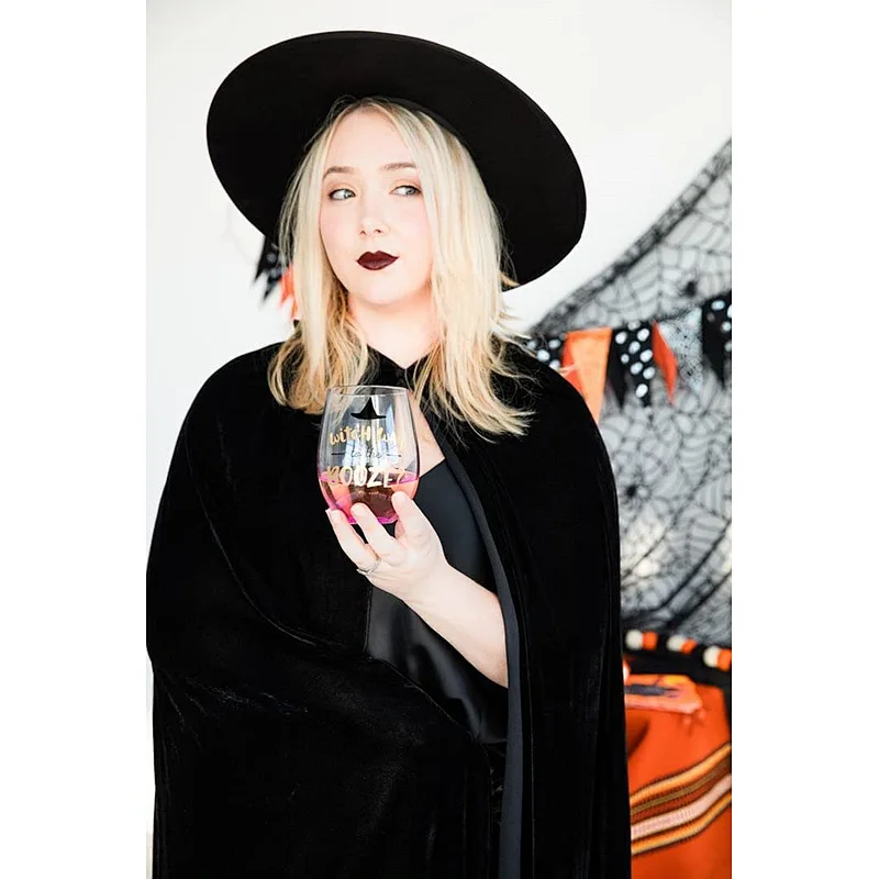 Halloween Witch Way to Booze Stemless Wine Glass